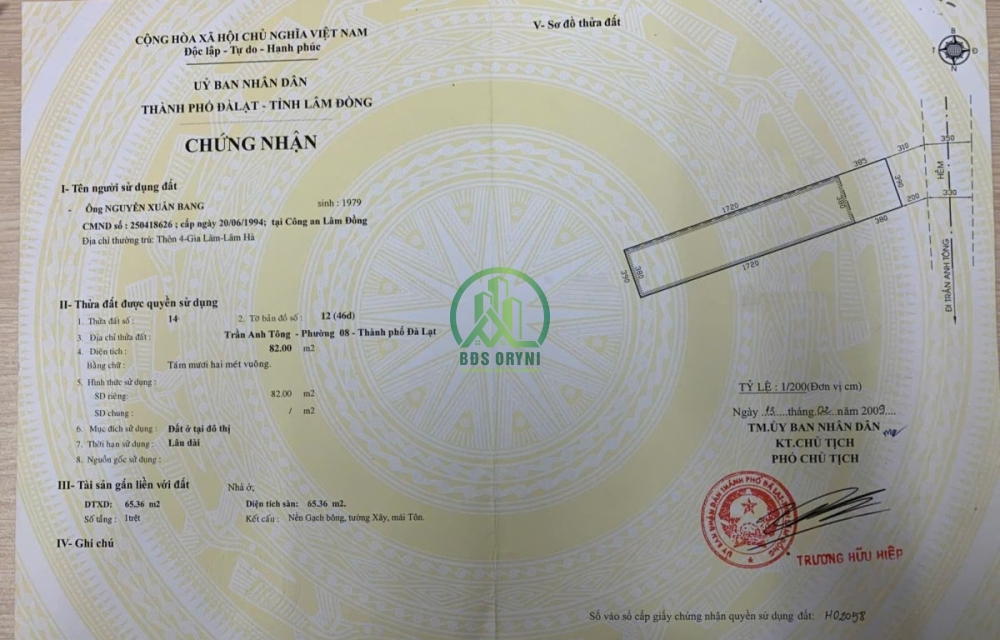 CẦN BÁN ĐẤT MẶT TIỀN ĐƯỜNG KQH TRẦN ANH TÔNG - PHƯỜNG 8- TP.ĐÀ LẠT 5,6 TỶ