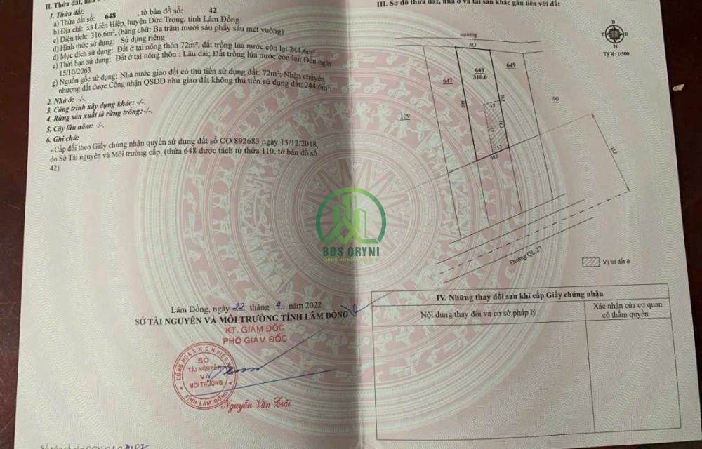 BÁN ĐẤT MẶT TIỀN QUỐC LỘ  27. CÁCH SÂN BAY LIÊN KHƯƠNG 5KM  3,9 TỶ 